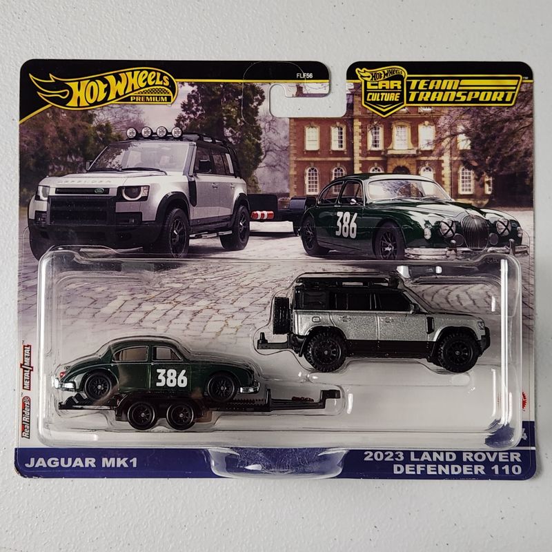 Jaguar MK1, 2023 Land Rover Defender 110 #74 Car Culture Team Transport European Premium Hot Wheels