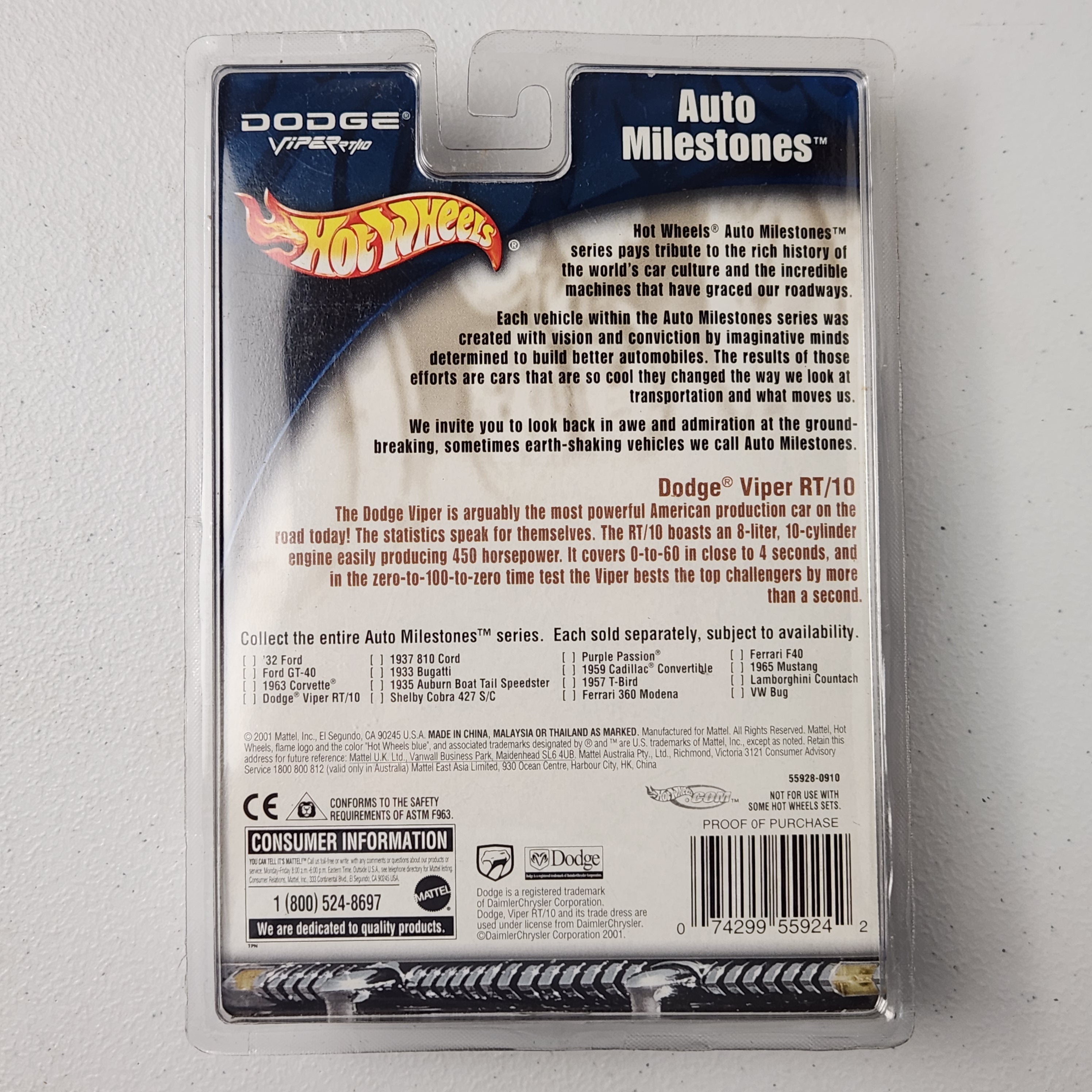Dodge Viper RT10 American Auto City Milestones American Premium Hot Wheels 2002