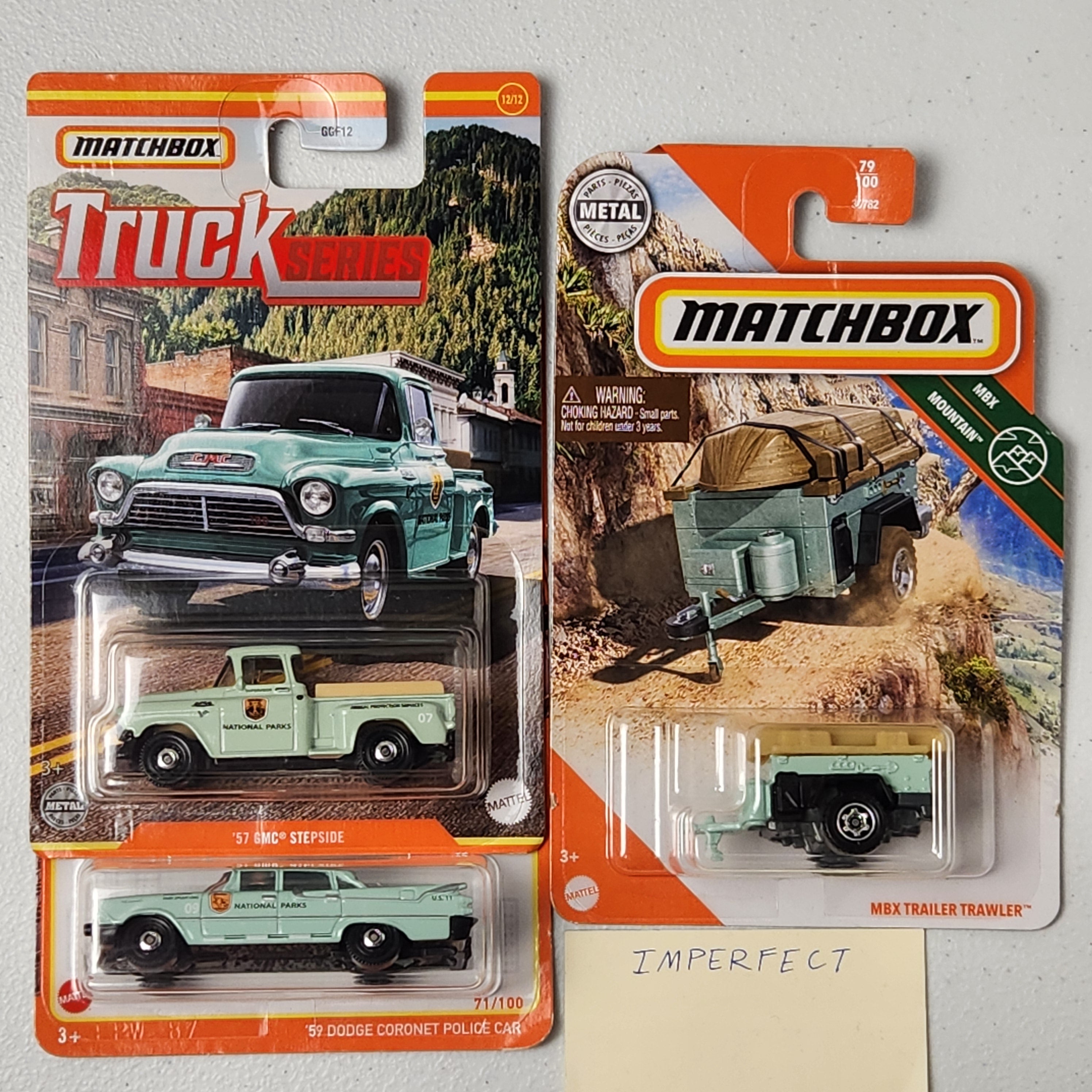 National Parks Set GMC Sidestep Dodge Police Car Trailer Trawler American Mainline Matchbox 2017